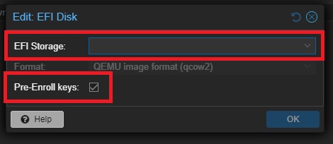 Proxmox UEFI EFI Disk Selections