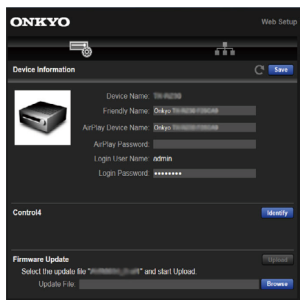 Username And Password For Onkyo TX-RZ50. Network window