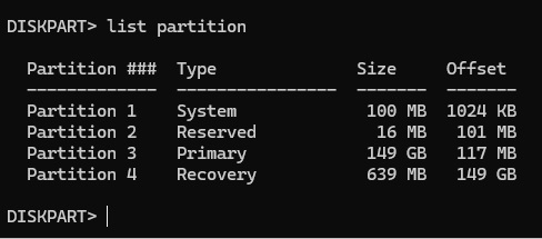 Move Windows Recovery Partition Correctly list partition