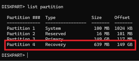 Move Windows Recovery Partition Correctly recovery select